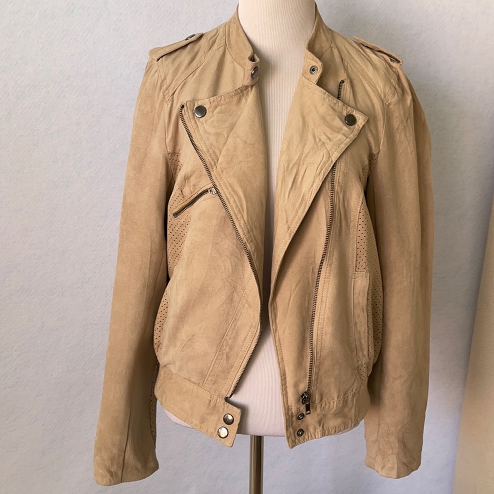 Blue•Bird Cream Faux Suede Moto Jacket